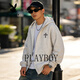 Playboy heavyweight trendy brand hooded cardigan sweatshirt for men 2026 spring and autumn loose casual versatile jacket men's top black S 85-105