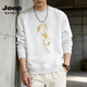JEEP SPIRIT American heavyweight sweatshirt for men 2026 spring loose velvet thickened round neck long-sleeved bottoming shirt top white M