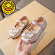 G.duck girls rhinestone princess shoes 2026 new spring and autumn little girls soft-soled small leather shoes children's performance crystal shoes champagne color 27 inner length about 16.8cm