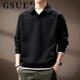 GSUE solid color heavyweight lapel sweatshirt for men 2026 spring and autumn new trendy loose long-sleeved Polo shirt for men black M suitable for 110-130Jin Jin equals 0.5 kg