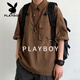 Playboy (PLAYBOY) Camisa retro americana de manga corta para hombre 2026 marca de moda de verano camisa de media manga suelta y versátil tops casuales Marrón M 100-120Jin Jin equivale a 0,5 kg