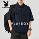 Playboy (PLAYBOY) Camisa retro americana de manga corta para hombre 2026 marca de moda de verano camisa de media manga suelta y versátil tops casuales Marrón M 100-120Jin Jin equivale a 0,5 kg