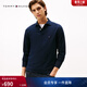 Tommy Hilfiger solid color slim fit autumn and winter men's business casual commuting small embroidered logo lapel long-sleeved T-shirt POLO shirt navy blue DW5 2XL