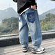 McTicco Children's Osome Jeans Jungen Frühlings- und Herbsthosen 2025 Neue Frühlingsanzug mittel- und großer Kinder Jungen Straight Hosen Frühling 13077 Blau [Frühlings- und Herbststil] 130 cm