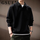 GSUE solid color heavyweight lapel sweatshirt for men 2026 spring and autumn new trendy loose long-sleeved Polo shirt for men black M suitable for 110-130Jin Jin equals 0.5 kg