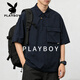 Playboy (PLAYBOY) Camisa retro americana de manga corta para hombre 2026 marca de moda de verano camisa de media manga suelta y versátil tops casuales Marrón M 100-120Jin Jin equivale a 0,5 kg
