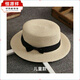 Hengyuanxiang 2026 new style French flat-top straw hat for women summer seaside large head circumference woven beach hat sun protection sun hat pure beige basic small brim flat hat #