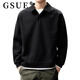 GSUE solid color heavyweight lapel sweatshirt for men 2026 spring and autumn new trendy loose long-sleeved Polo shirt for men black M suitable for 110-130Jin Jin equals 0.5 kg
