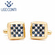 Ugo conti importierte Männer Manschettenknöpfe Swarovski Kristallhülle Nagelhemd Shirt Knopf Benutzerdefinierte Schreibkarten Geschenkbox Gold Manschette Knopf