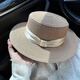 Hengyuanxiang 2026 new style French flat-top straw hat for women summer seaside large head circumference woven beach hat sun protection sun hat pure beige basic small brim flat hat #