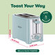 BELLA 2-Slice Toaster - Auto Shut-Off Extra-Wide Trough Removable Crumb Tray Cancel/Defrost/Reheat - Light Green