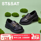 Saturday Women's Shoes Spring Soft Soled Shoes Girls Black Leather Shoes Loafers Parent-Child Shoes One-Step Versatile Black 38