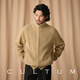 CULTUM winter thickened 100% wool cardigan turtleneck sweater men's top double zipper coat sweater gold beige L