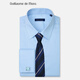 Guillaume de Mons pure cotton long-sleeved shirt blue men's French shirt business shirt slim wedding formal easy-care no-iron shirt blue twill 41