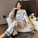Modal 2025 New Gold Samt Pyjamas für Frauen im Frühjahr und Frühjahr Herbst, langärmelige Strickjacke-Tintenmalerei High-End-Heimkleidung kann außerhalb von 5009 m empfohlen werden 80-100jin [Jin Equals gleich 0,5 kg]