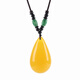 Ziweidai guaranteed official beeswax pendant old sweater chain water drop amber long necklace chicken oil yellow men and women Ruyi gourd + jade braided rope