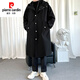 Pierre Cardin windbreaker men's spring and autumn mid-length storm hooded loose versatile trendy jacket vintage pilot coat black 2XL 160-180Jin Jin equals 0.5 kg