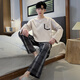 
Langsha pajamas men's spring and autumn long-sleeved suit 2024 new loose large size simple style student casual home clothing 15567 stripes L men (suitable for 100-130 Jin [Jin equals 0.5 kg])