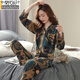 Modal pajamas women's pure cotton long-sleeved spring, autumn and winter cardigan large size loose middle-aged mother's home clothing set XEQ9906 XL - weight 120-140Jin [Jin equals 0.5 kg]