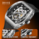 BEXEI Top Ten Brand Watches Men's Full Automatic Mechanical Watch Hollow Fashion Trendy Luminous Waterproof Wine Barrel Men's Watch 9195-China Red [Lifetime Warranty]