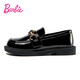 Barbie Children's Shoes Girls Spring and Autumn British Style Girls Performance Bright Leather Black Leather Shoes Slip-On DA6562 Black Size 36
