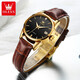 Olevs Swiss Certified Watch Mechanical Watch Totalmente automático Simple Women's Watch Small Birthday Gift For Girlfriend 6629 Femenina de cuero marrón Negro - grabado gratis