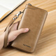 Shenshiyi men's wallet men's long multi-function clutch business casual zipper wallet retro cowhide large capacity business leather long wallet [N991 khaki]