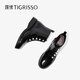Luansu 2024 Herbst und Winter Neue weiche Kuhpferd Martin-Stiefel neue chinesische Stil-Falten-Frauenstiefel TA54703-12 Schwarzes Cowide Leder 36 230mm