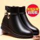 [Brand special price] winter women's shoes plus velvet mother's shoes cotton shoes genuine leather soft sole shoes autumn and winter plus velvet thickened women's boots short boots middle-aged middle-aged and elderly leather shoes Y-662-1 black cotton boots with a middle heel 5cm 38