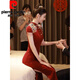 Pierre Cardin Official Burgundy Cheongsam Toast Wear Bride Wedding Chinese New Engagement Dress Back Door Dress Autumn Long Sleeve Burgundy Long Sleeve L