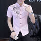 Yunhanye short-sleeved shirt men's Korean style trendy slim casual printed teenager summer half-sleeved shirt handsome shirt trendy 829 black high quality M suitable for 80-100Jin [Jin equals 0.5 kg]