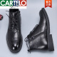 卡帝乐鳄鱼（CARTELO）2025新品马丁靴眞皮高帮英伦风男靴冬季系带商务短靴中帮软面皮鞋 黑色 38