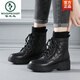 Holzspecker 2025 Herbst und Winter neues Leder im Off-Weiß-Martin-Stiefel für Frauen plus samt dicker Sohle dicker Absatz Vielseitig nicht rutschkurzer Stiefel Beige weißer Samt 36