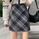 Woodpecker 2024 new autumn and winter woolen skirt college style retro high-waisted plaid skirt plaid hip-covering A-line skirt temperament brown elastic waist / inner trousers L recommended 105-120 Jin Jin equals 0.5 kg