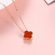 Demouni Colored Gold Necklace 18K Gold Four-leaf Clover Necklace Rose Gold Pendant Clavicle Chain Women's Two-Wear Valentine's Day Gift Four-leaf Clover (Small Version Red Front and Black Back) Ready Stock
