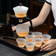 Zhengyang Cloud Mist Glass Automatic Tea Set Home Kung Fu Teapot Hammer Pattern Heat Resistant Lazy Magnetic Second Water Dispensing Tea Tray Yunwu invites the moon + 6 auspicious cups + tea ceremony
