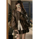 
SENLIANNA's latest leather jacket short jacket for spring and autumn in 2025, women's casual style small top 30-40 years old, black M 105-115Jin[Jin equals 0.5 kg]