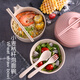 Qiaoju Qiaowu wheat straw tableware instant noodle bowl with lid rice bowl personal bowl set soup bowl large bowl and chopsticks household khaki 5-piece set