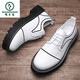
Woodpecker 2025 British style round head thick sole black leather shoes for men Korean style hairstylist formal business glossy men's shoes new style black and green 15276 41
