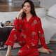 TUQIAN Année du Serpent Année du Zodiaque Pyjama Femme Pur Coton Rouge Vêtements de Maison Pyjamas Grande Taille Vêtements de Maison Ensemble à Manches Longues 7373 Big Red (Phnom Penh) Pur Coton Taille XL (Recommandé 120-140 Jin Jin est égal à 0,5 kg)