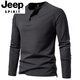 JEEP SPIRIT Spring and Autumn Men's Pure Cotton Henley Collar Long Sleeve T-Shirt Youth European and American Simple Elastic Slim Solid Color Versatile Bottoming Shirt Dark Gray XL 140-160Jin Jin is equal to 0.5 kg