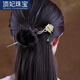 DING FEI platinum-plated ancient style imitation Hetian jade lotus hairpin and hairpin with tassels and Hanfu plate Valentine's Day gift lotus lotus hairpin A22-201