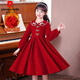 Pierre Cardin girls' dress autumn and winter 3~14 years old girls fashionable red princess dress autumn velvet children's dress red L1051# 160