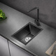 PULT Black Nano Kitchen Balcony Bar Handmade Small Sink Single Tank 304 Stainless Steel Washing Basin Mini Washing Pot With 6193 Round Faucet Full Set 380x300mm