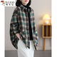 Woodpecker Brand Discount Retro Plaid Shirt Jacket Women's Western Style Loose Slim Lapel Plus Velvet Thick Brushed Top Black / Velvet Thickening Winter Warmth M Recommended 90-110 Jin Jin equals 0.5 kg