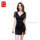 筏芯夜场工作服女夜总会连衣裙女深V礼服足疗足浴技师工作服性感包臀 3893黑色 S  建议80-95斤