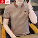 Pierre Cardin 2024 Sommer neuer Männer Revers kurzärmeliges Polo-Hemd Trendy Striped Sticked T-Shirt Top Men Grey Y6626 Kurzer XL