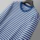 Jihua 3535 new long-sleeved sea soul shirt reflective blue and white striped sea soul shirt long-sleeved round neck shirt T-shirt physical fitness training clothes blue and white sea soul shirt 165-170/92-96