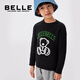 BELLE BELLE童装男童毛衣秋冬小熊圆领套头儿童毛衫宝宝柔软纯棉针织衫 黑色 140