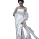 Fiber French satin white tube top fairy puff sleeve dressing gown bride wedding out light wedding dress toast evening dress white ready L